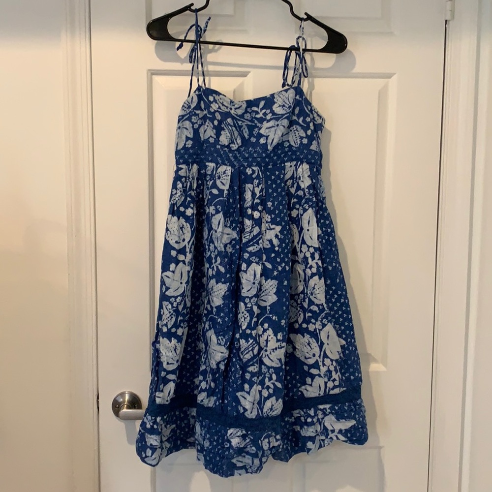 Gap Blue Tie Shoulder Linen Dress